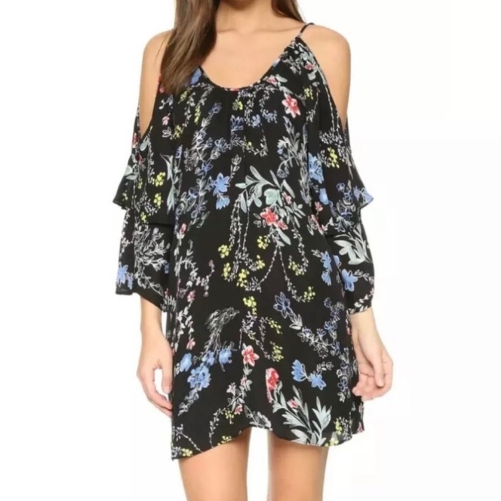 Parker Silk Black Floral Cold Shoulder Dress size XS